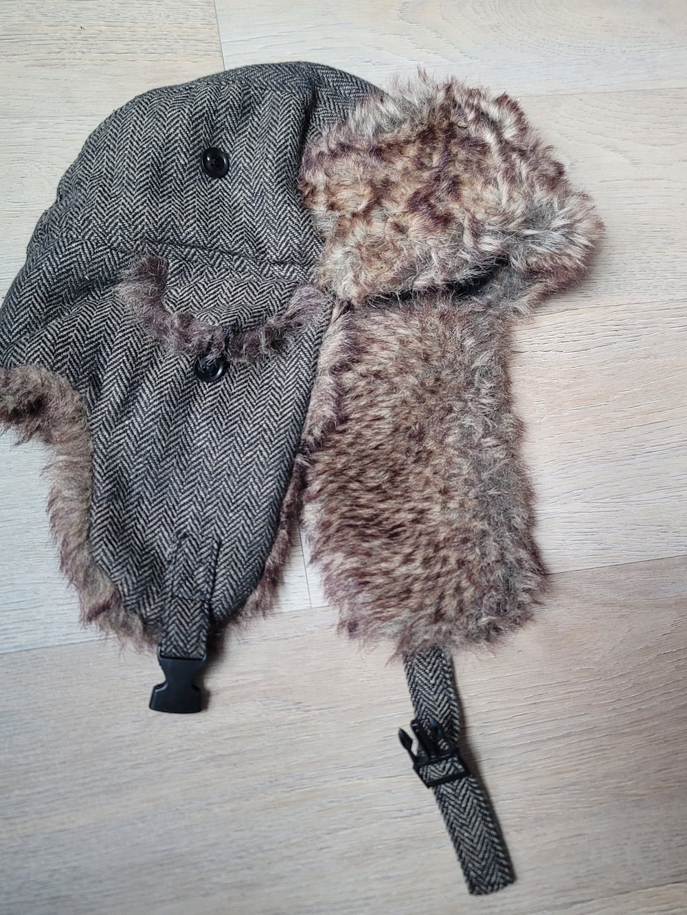 Men's Herringbone Faux-Fur Trapper Hat - Brown